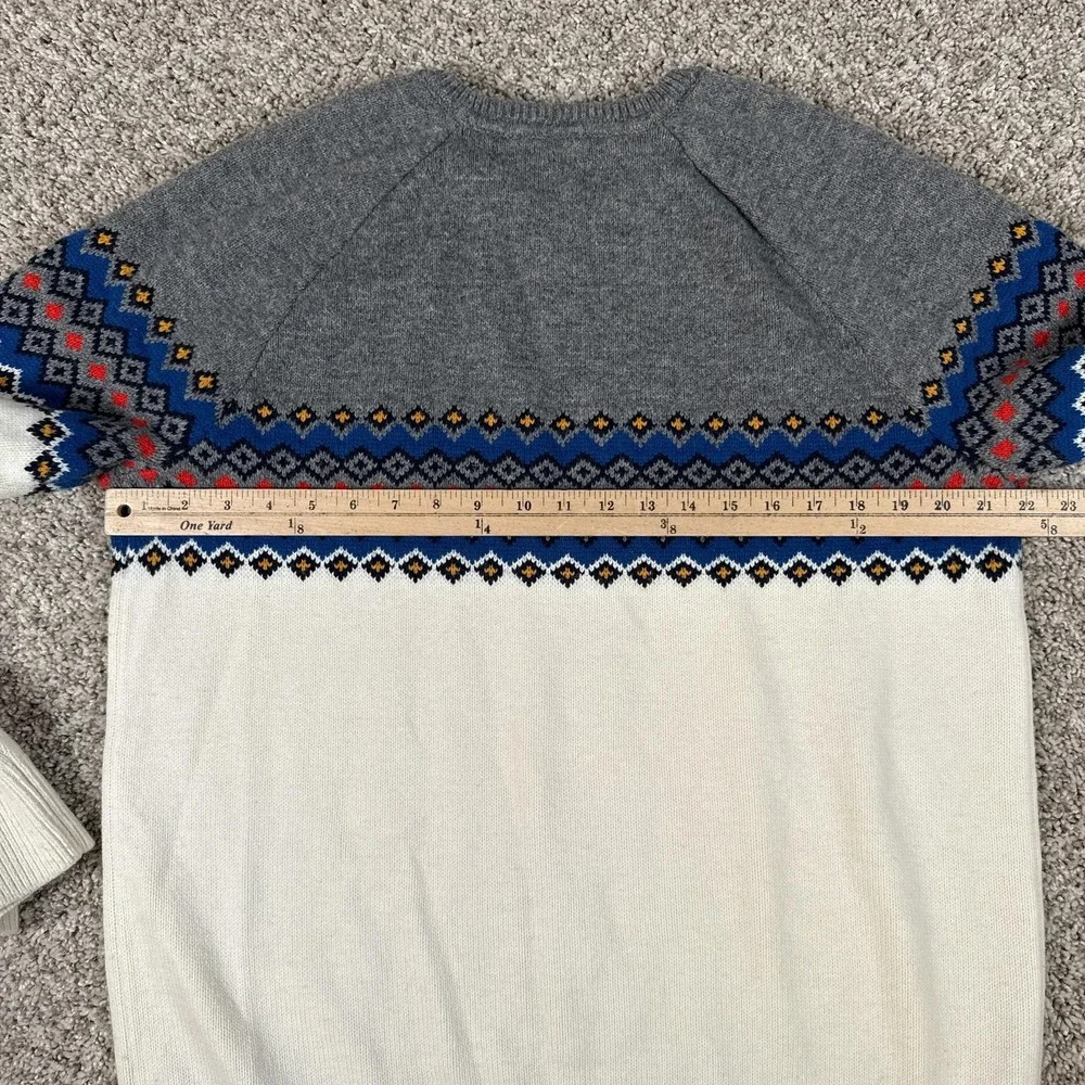 GAP Sweater Mens Large Gray Cream Wool Fair‎ Isle Neutral Multi Crewneck Raglan